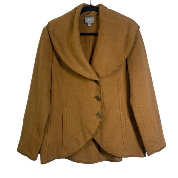 J. JILL Jacket Blazer M Asymmetrical 3 Button Wool Blend Oversized Collar Unline - Picture 2 of 14